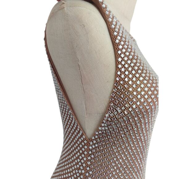 Self-Portrait Silver Rhinestone Mesh Midi Dress US 6 - Picture 10 of 11